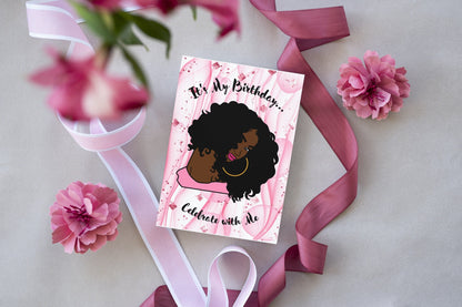 African American Birthday Invitation Card for Women, Black Greeting Card, Happy Birthday Invitation, Melanin Greeting Card   5.00