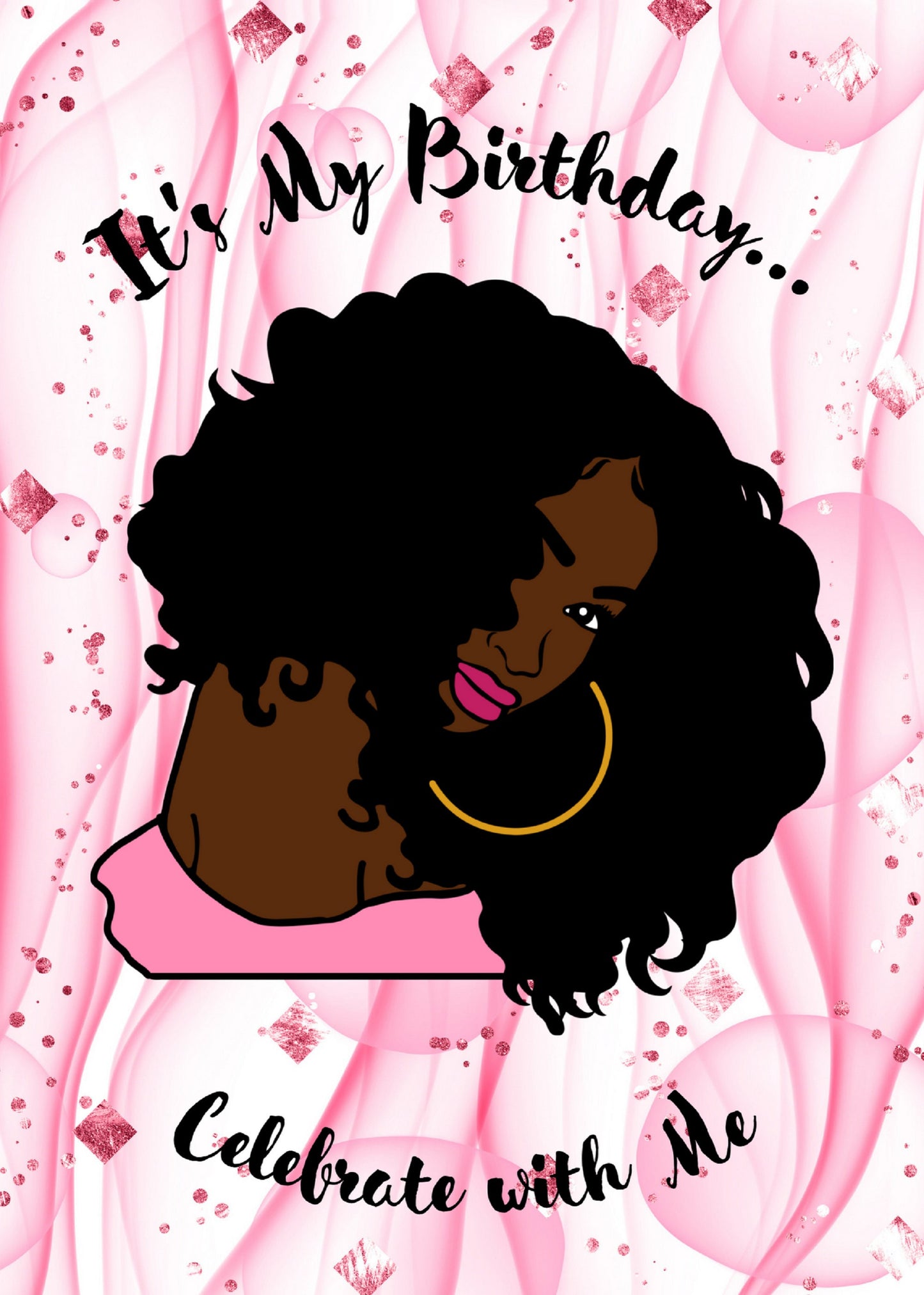 African American Birthday Invitation Card for Women, Black Greeting Card, Happy Birthday Invitation, Melanin Greeting Card   5.00