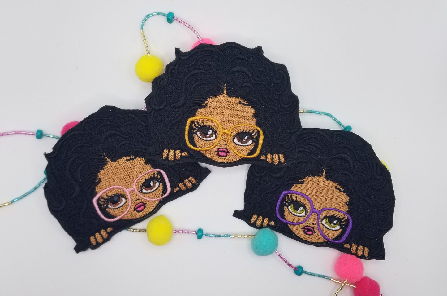 Black Girl Wearing Large Glasses Embroidery Patch, Sew On Patch with Iron-On Backing for Placement, Cute Black Girl Magic Handmade Patch