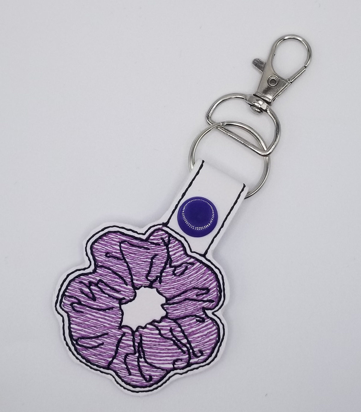 Scrunchie Key Fob Embroidered in Pink, purple lavender, and other Colors. Ready for your Keys. 5.00