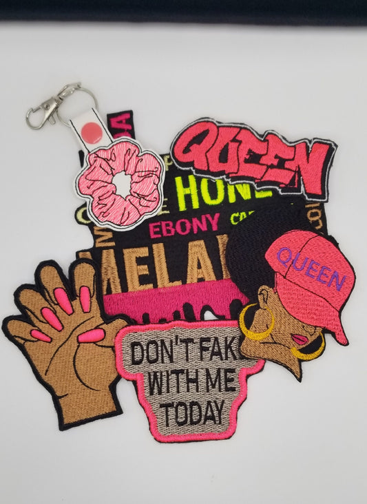 Melanin 6 piece Bundle Embroidery Patch Set. Sew On Melanin Patch, Nails, Queen, Woman in Cap, Scrunchie Key Fob 37.00. *FREE SHIPPING*