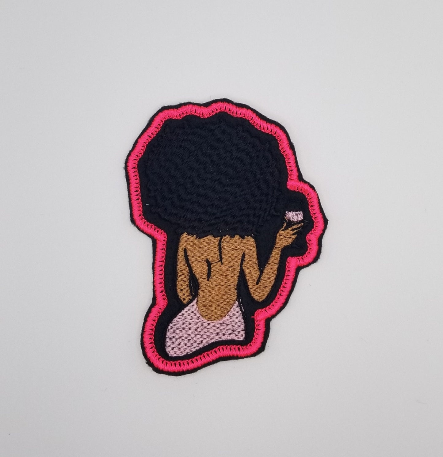 Black Woman “Wine Not” Embroidery Patch (Small), 3D Black Woman with Wine Glass, 3" x 4" Diva Sew On Patch for Jackets & Bags