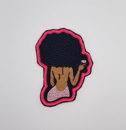 Black Woman “Wine Not” Embroidery Patch (Small), 3D Black Woman with Wine Glass, 3" x 4" Diva Sew On Patch for Jackets & Bags