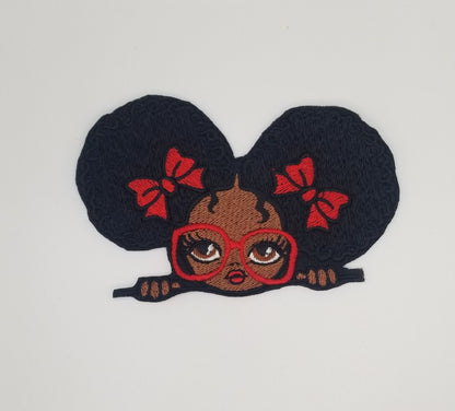 Black Girl wearing Large Glasses Sew on patch with Iron on backing for placement. Cute Little Black Black Girl Magic, Handmade Patches, 9.00