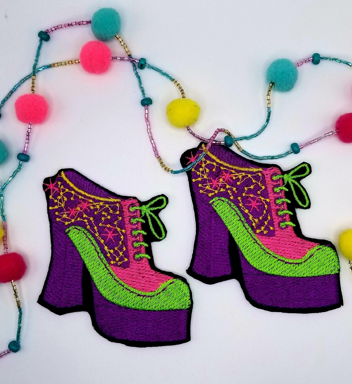 Retro Platform Shoes Iron on Embroidery.  So Cool!!! Great for Jeans for Jackets and Bags..5.00
