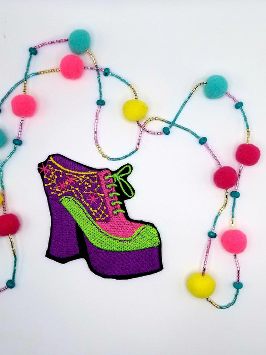 Retro Platform Shoes Iron on Embroidery.  So Cool!!! Great for Jeans for Jackets and Bags..5.00