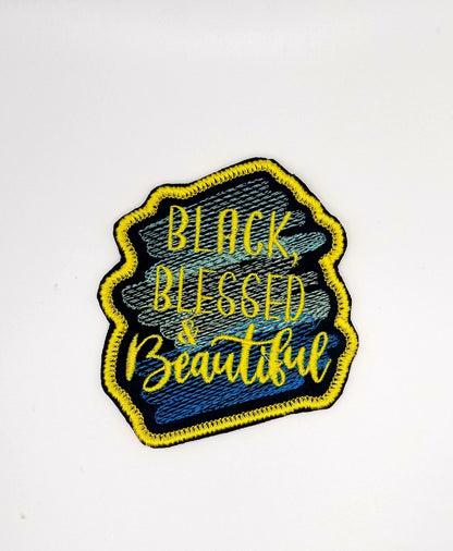 Black, Blessed, & Beautiful Iron On Embroidery Patch for Jeans, Jacket Designs, Popping Colors   11.00