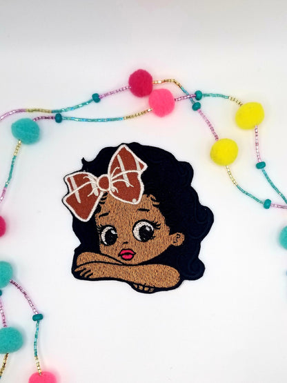 Black Girl with arms crossed Sew on Embroidery Patches, Black Girl Magic, African Bow, Handmade Patches, 7.23