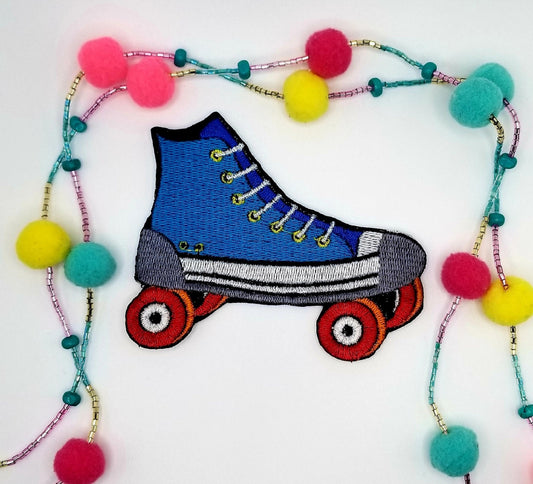 Retro Skate Sew on patch with Iron On backing for placement. Roller Skate Pink and Blue. Skating Rink, Roller Skates 5.00