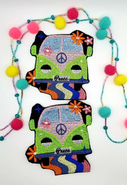 Embroidered Hippie Bus Patch: Retro 70s Flower Power