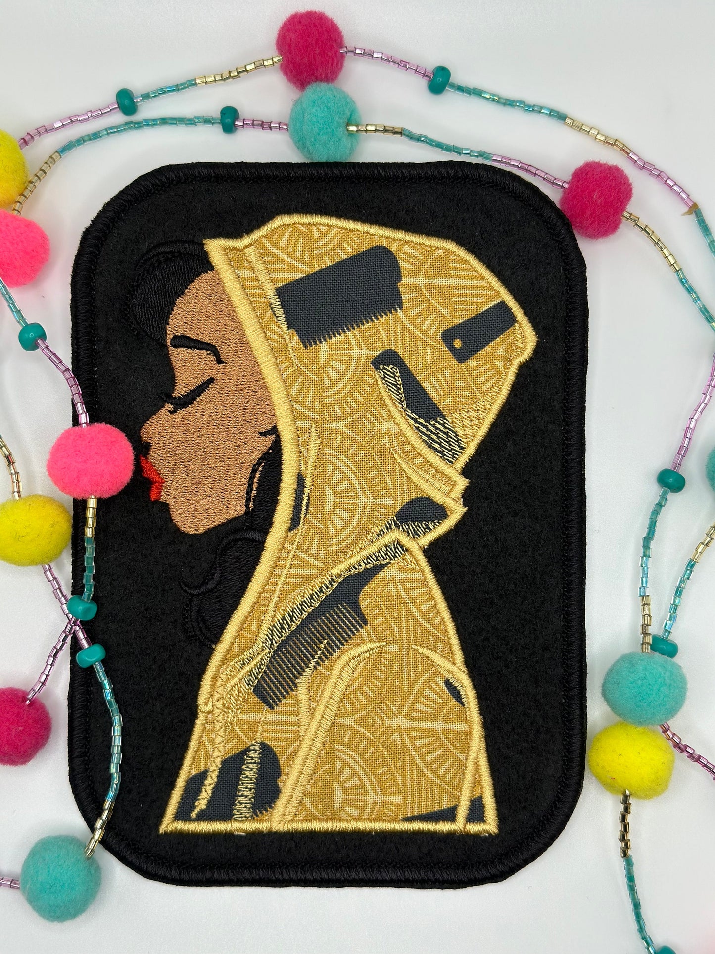 Black Girl Embroidery Applique Sew on patch with Iron on backing for placement. African Fabric in a  Satin Border. BGM patch   9.98