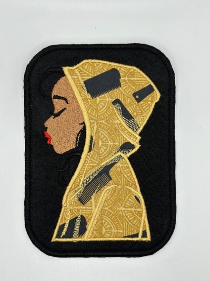 Black Girl Embroidery Applique Sew on patch with Iron on backing for placement. African Fabric in a  Satin Border. BGM patch   9.98