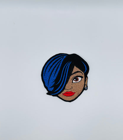 Afro Woman Sew on Embroidery Patch  with Iron on adhesive for placement, hair over one Eye,  Hand Made Patches, Gift's for Her, 7.50