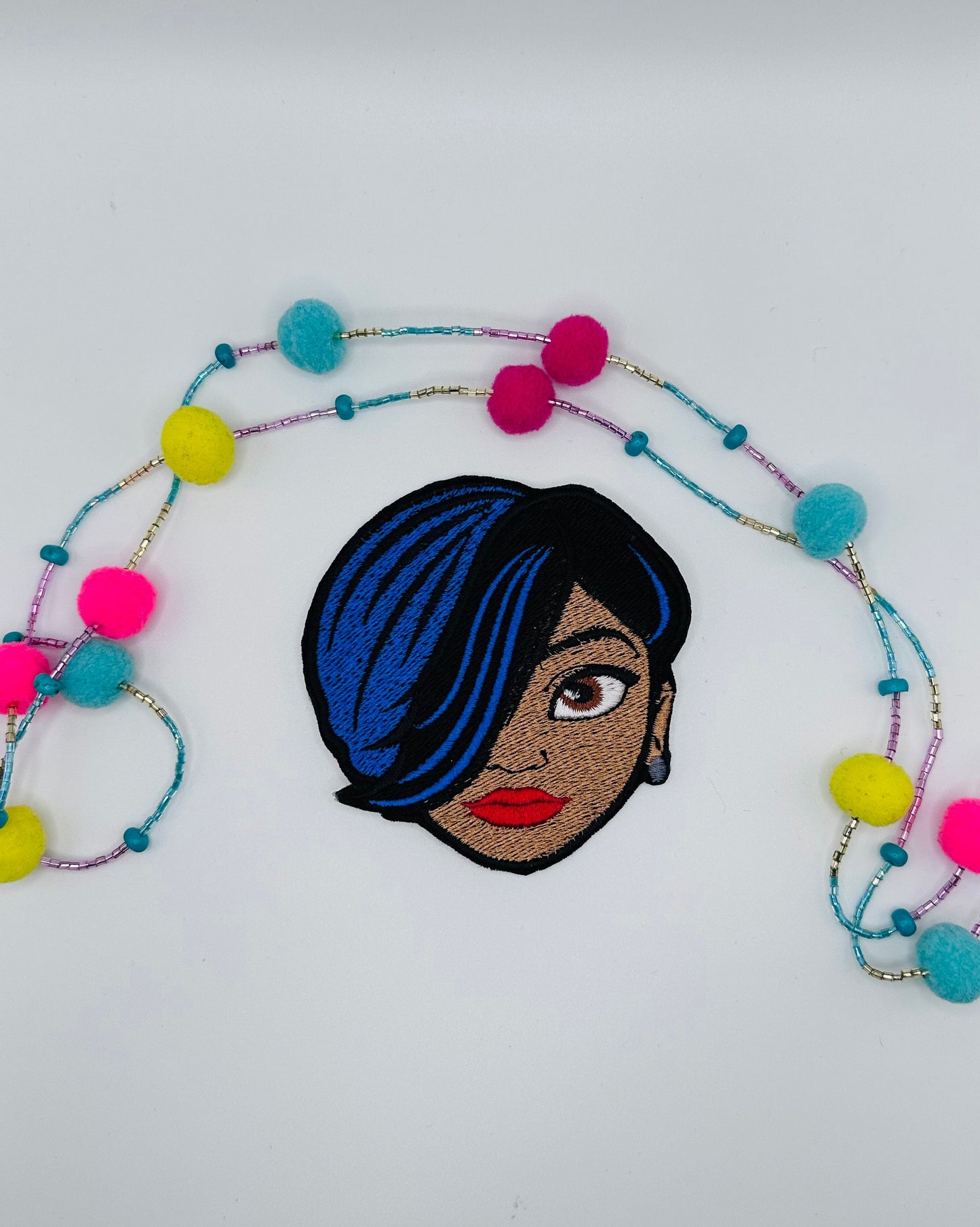 Afro Woman Sew on Embroidery Patch  with Iron on adhesive for placement, hair over one Eye,  Hand Made Patches, Gift's for Her, 7.50