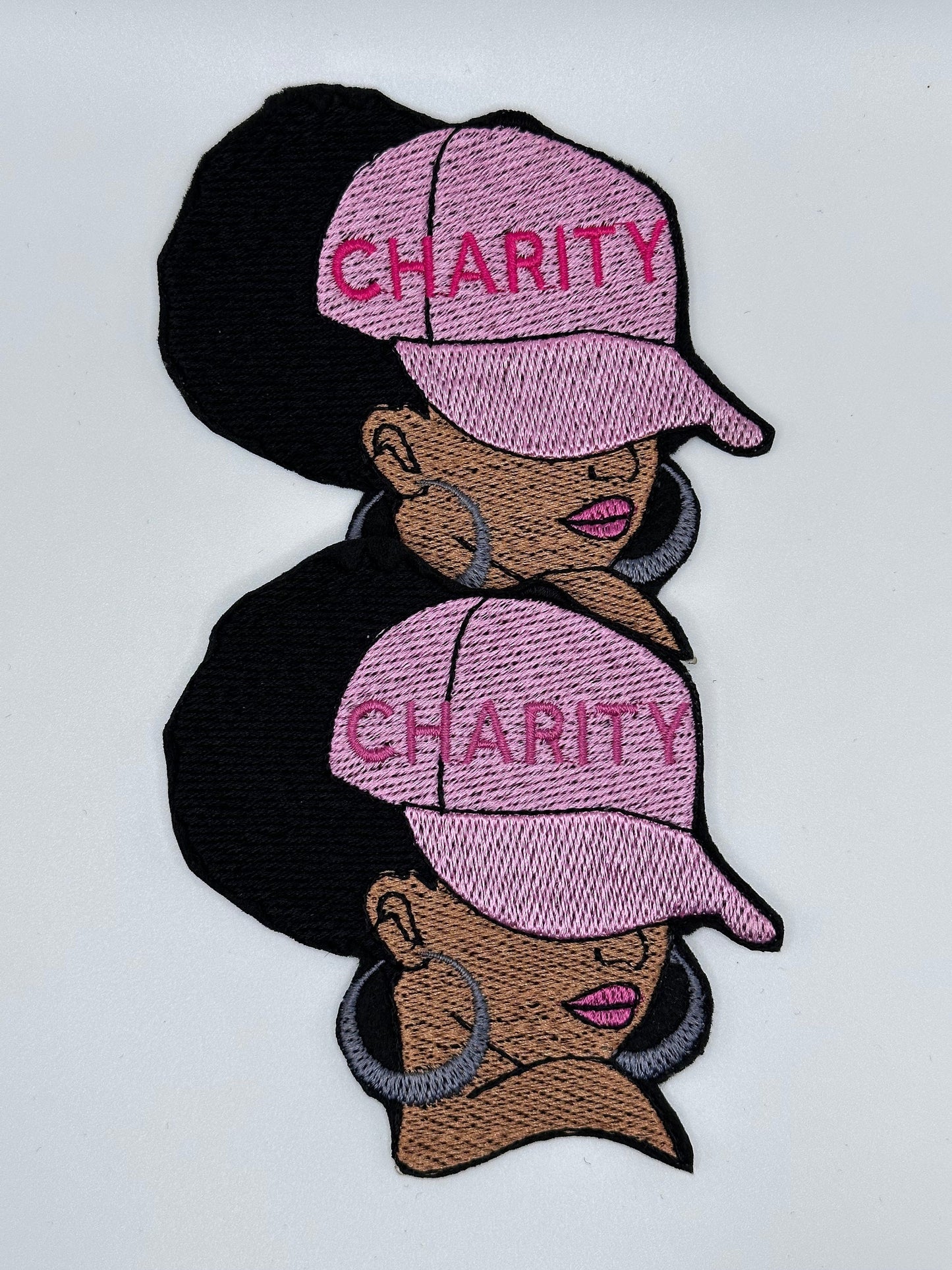 Afro Woman Sew-On Patch: 3D Black Woman in Ball Cap