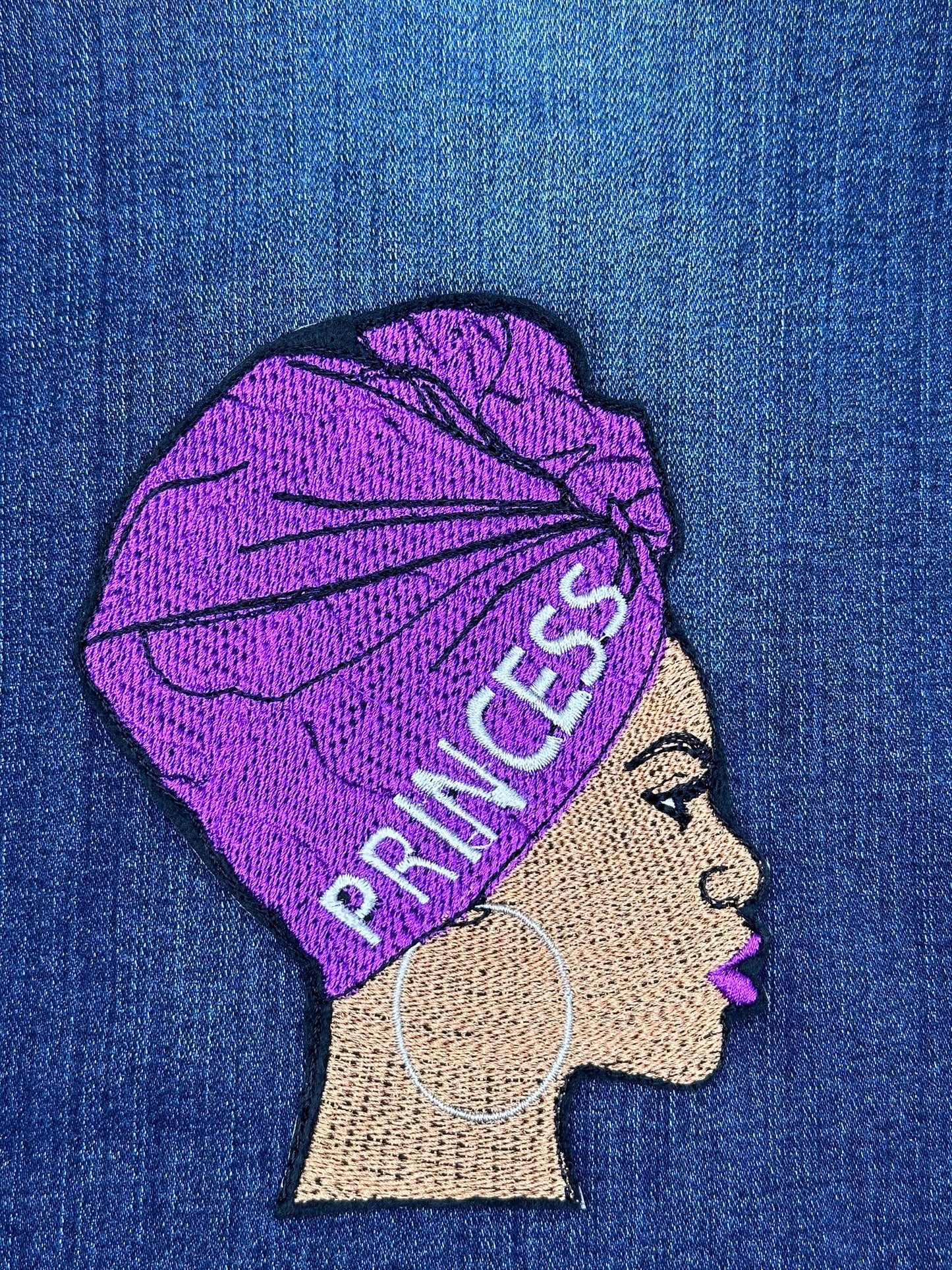 African Woman in Headwrap Iron On Embroidery Patch. Beautiful Princess in Purple, Beautiful and Graceful 8.99