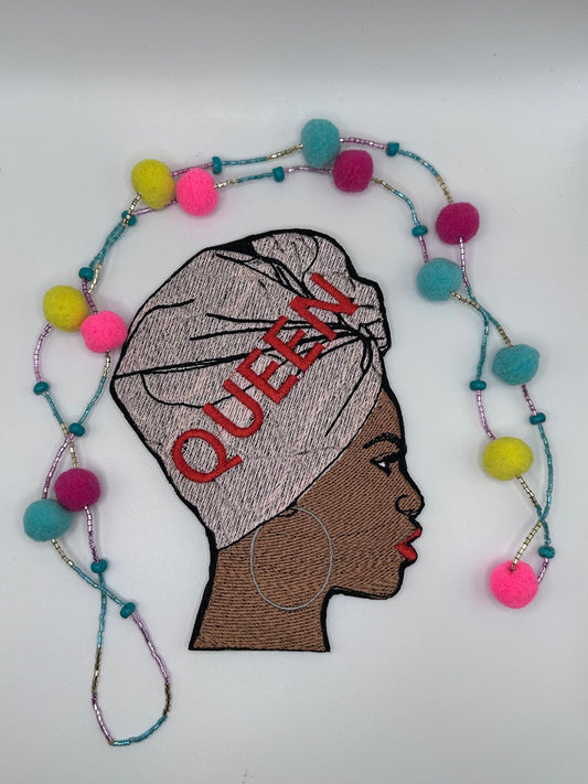 African Queen Woman in Headwrap Sew on patch with Iron On backing. Larger Patch, Beautiful Queen, Beautiful and Graceful  10.00