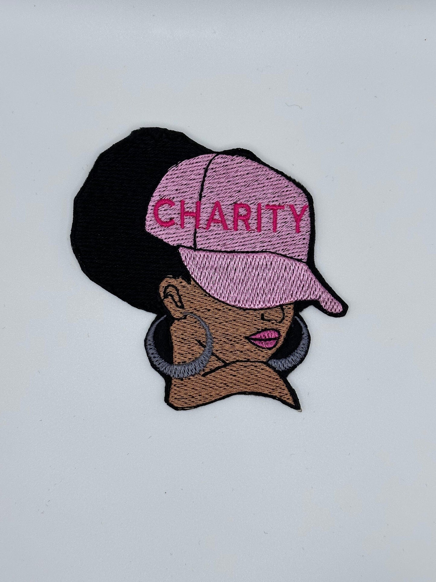 Afro Woman Sew-On Patch: 3D Black Woman in Ball Cap
