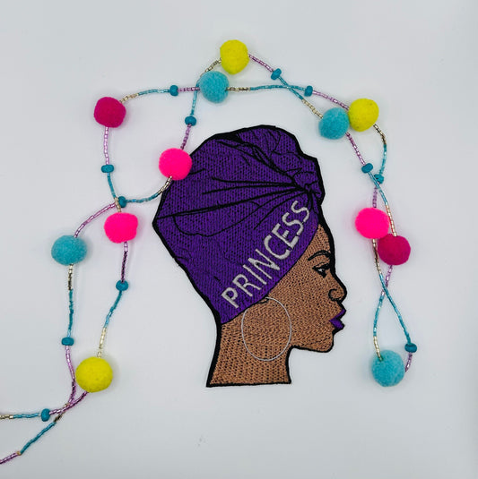 African Woman in Headwrap Iron On Embroidery Patch. Beautiful Princess in Purple, Beautiful and Graceful 8.99