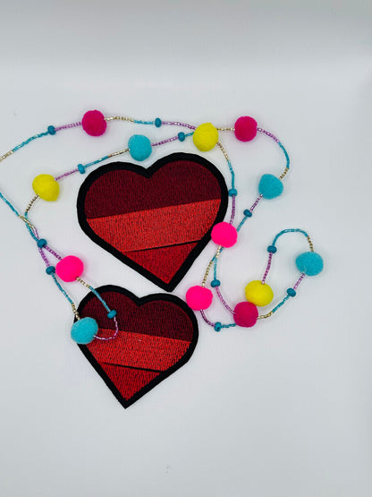 Small African Inspired Heart Patch: Sew-On Embroidery