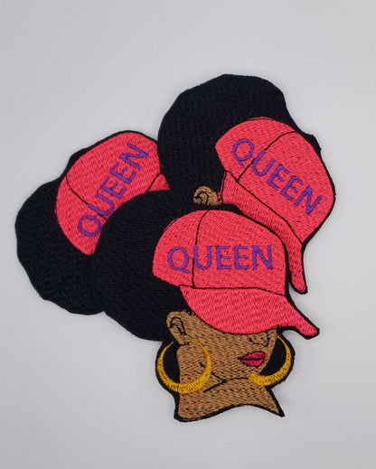 Afro Woman "Queen" Sew on patch with Iron On backing for placement. 3d Black woman Patch,   Queen on the Cap wearing Earrings....9.97