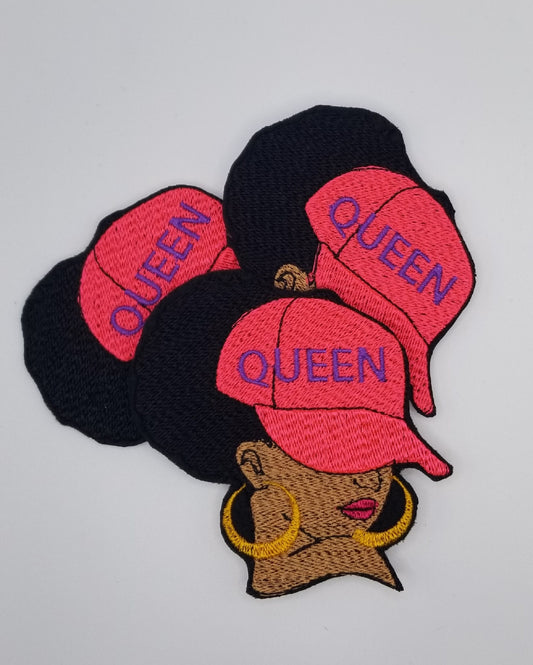 Afro Woman "Queen" Sew on patch with Iron On backing for placement. 3d Black woman Patch,   Queen on the Cap wearing Earrings....9.97