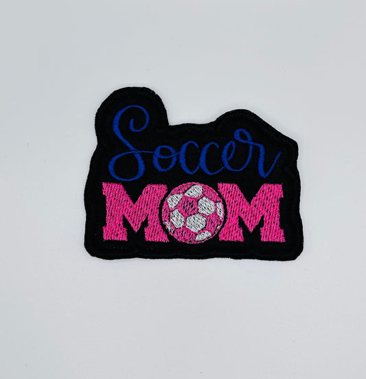 Soccer Mom Sew On Embroidery Patch with Iron backing for placement.  Use on Tote Bag, backpack denim, sports bag 6.98