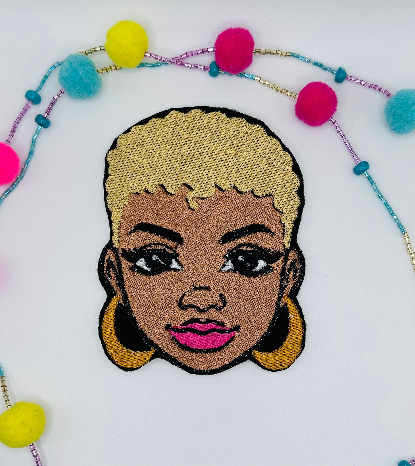 Afro Woman Embroidery Patch BUNDLE: Bold Colors, Gold Earrings (Set of 7)