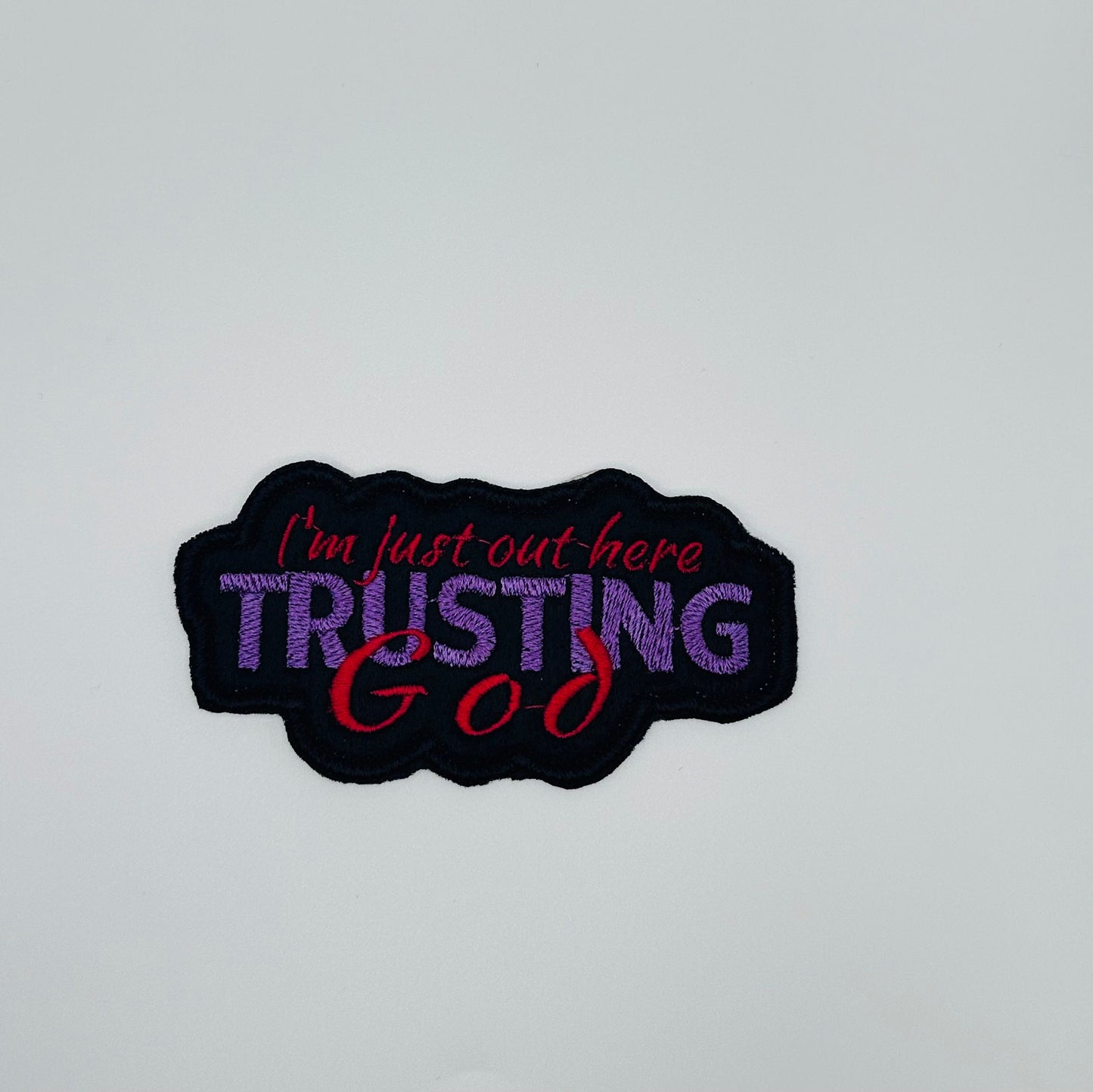 Trusting In God Sew On Embroidery Patch with adhesive backing. Christian Embroidery. Great on Bible Covers and tote bags items.   6.33