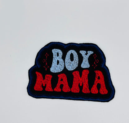 Boy Mama Embroidery Patch, Iron On Mom Patch Backpack and Tote Bag Ready, Cute Boy Mom Gift Applique for Jackets & Bags