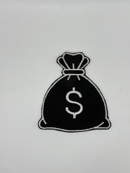 Money Bag Embroidery Patch, Pink and Green Dollar Sign Sew-On Patch for Jackets, Bags & Backpacks