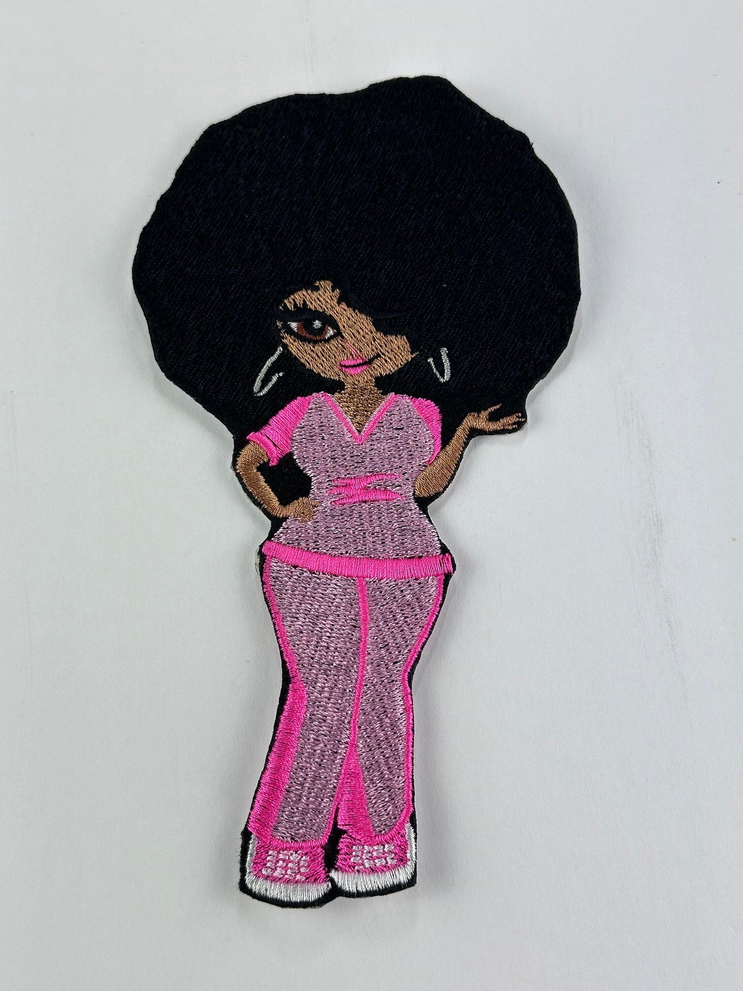 Black Nurse Embroidery Patch with Large Afro, Pink Uniform Sew-On Patch with Iron on adhesive,  LVN Black Woman Patch for Jackets & Bags