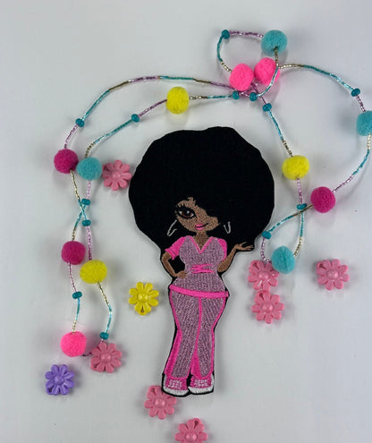Black Nurse Embroidery Patch with Large Afro, Pink Uniform Sew-On Patch with Iron on adhesive,  LVN Black Woman Patch for Jackets & Bags