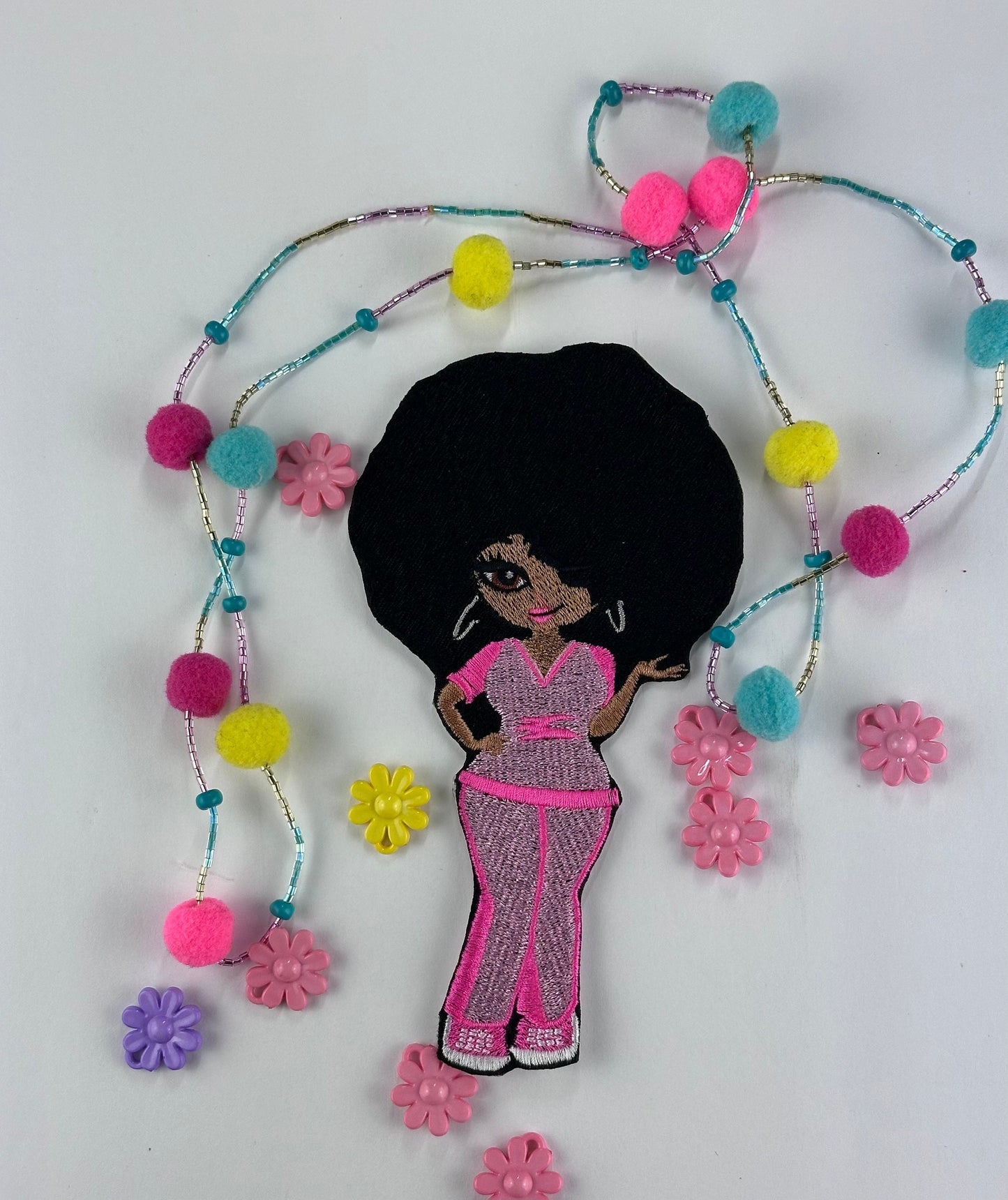 Black Nurse Embroidery Patch with Large Afro, Pink Uniform Sew-On Patch with Iron on adhesive,  LVN Black Woman Patch for Jackets & Bags