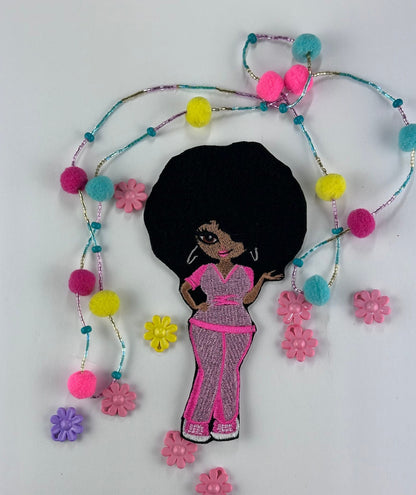 Black Nurse Embroidery Patch with Large Afro, Pink Uniform Sew-On Patch with Iron on adhesive,  LVN Black Woman Patch for Jackets & Bags