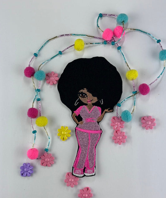 Black Nurse Embroidery Patch with Large Afro, Pink Uniform Sew-On Patch with Iron on adhesive,  LVN Black Woman Patch for Jackets & Bags