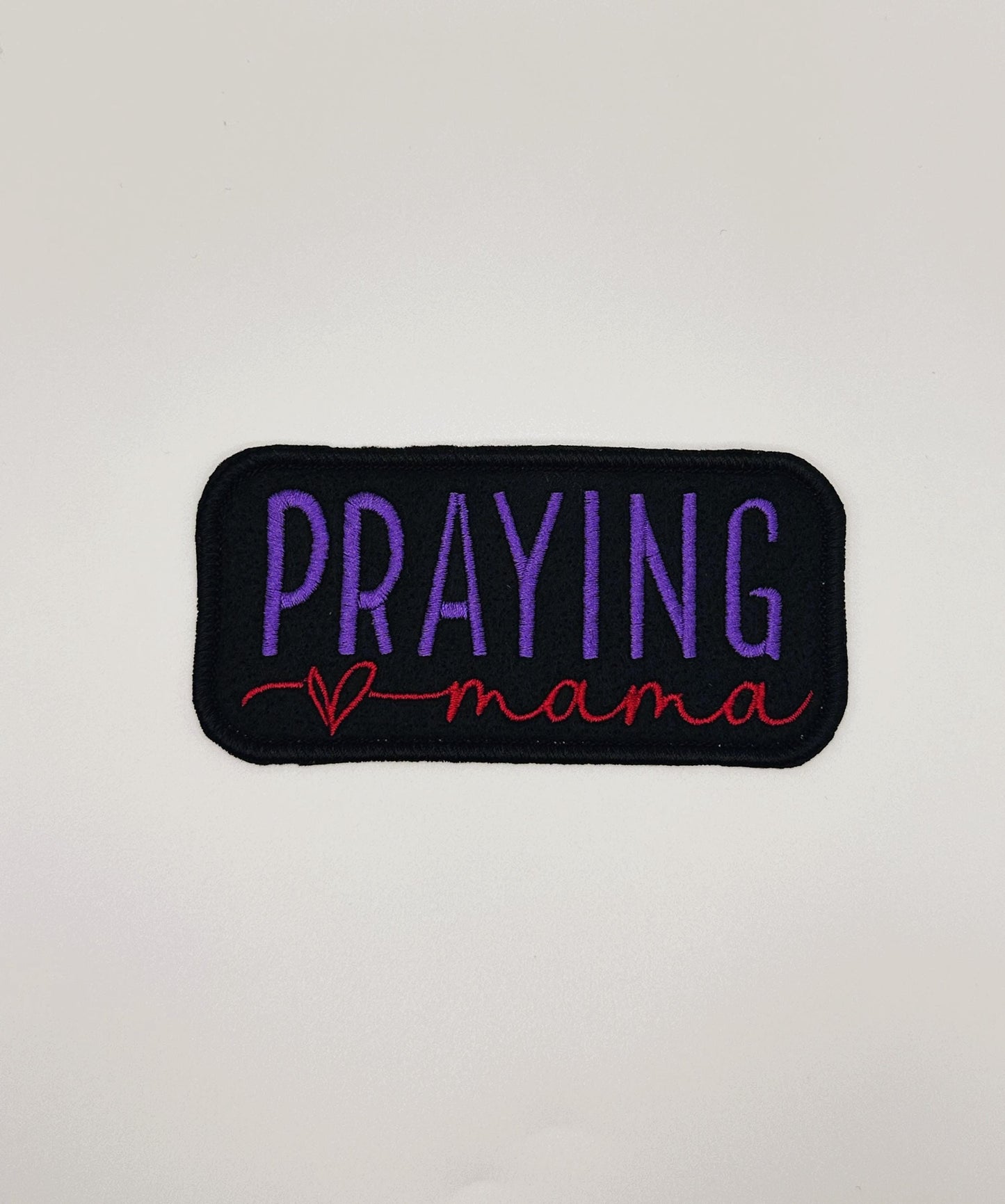 Praying Mama Sew On Embroidery Patch with adhesive backing for placement. Red and purple  6.33