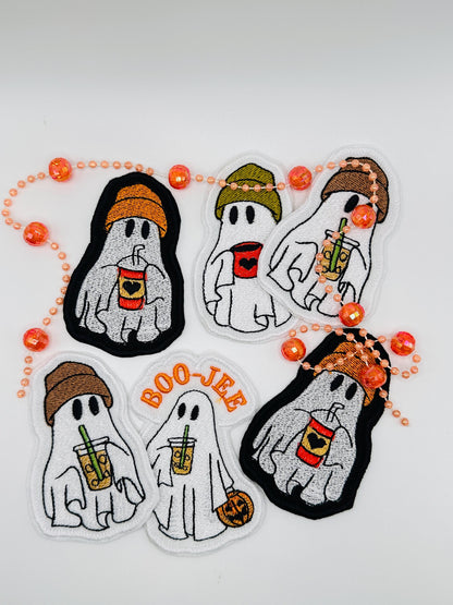 Halloween Boo-Jee Embroidery Patch. Friendly  Ghosts drinking a Cold beverage. 5.77