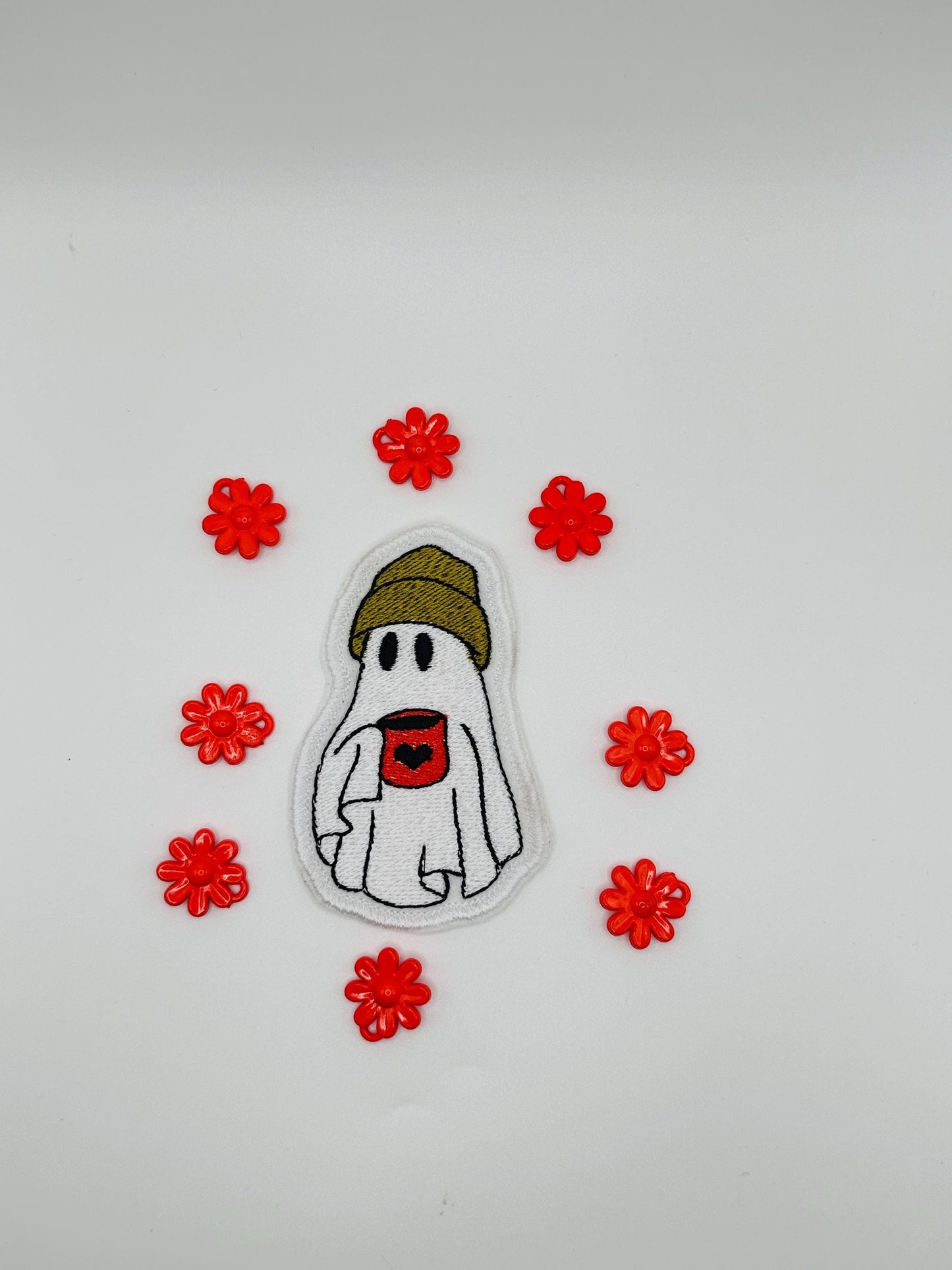 Halloween Handmade Embroidery Friendly  Ghosts drinking a Cup of Coffee. 5.77