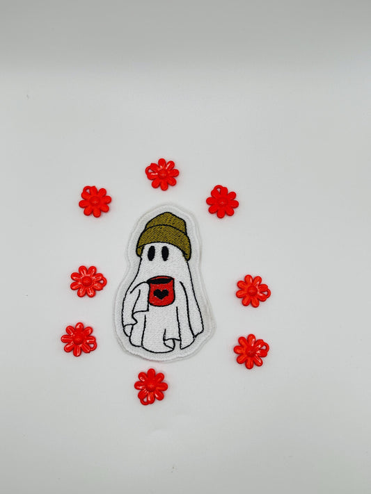 Halloween Handmade Embroidery Friendly  Ghosts drinking a Cup of Coffee. 5.77