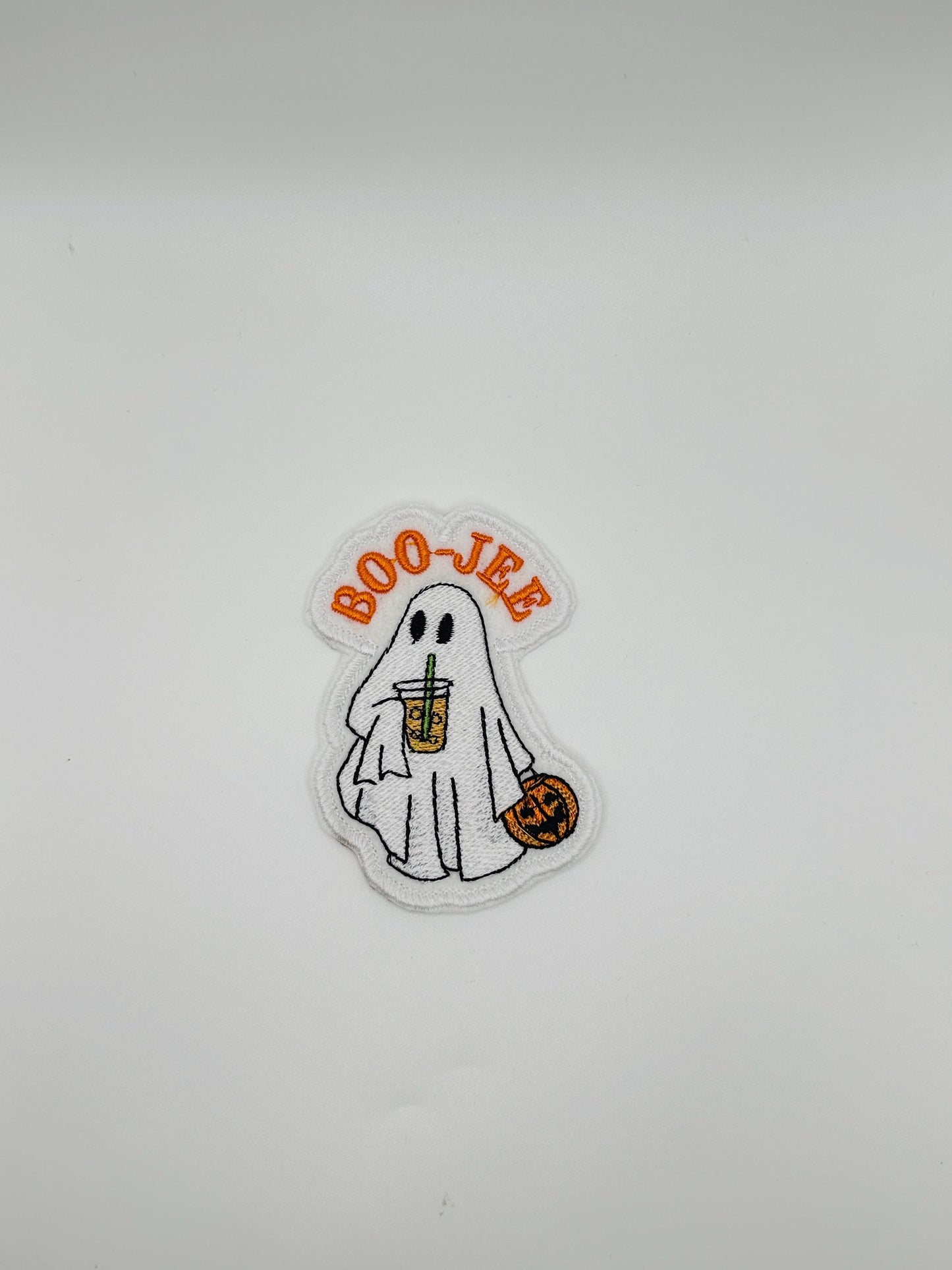 Halloween Boo-Jee Embroidery Patch. Friendly  Ghosts drinking a Cold beverage. 5.77