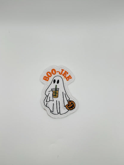 Halloween Boo-Jee Embroidery Patch. Friendly  Ghosts drinking a Cold beverage. 5.77