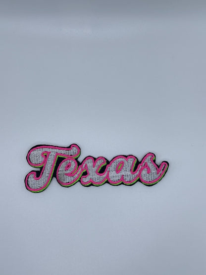 Texas Embroidery Sew On Patch with adhesive backing for placement. Pink and Blue designs 6.22