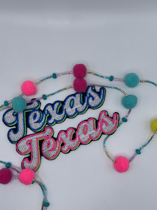 Texas Embroidery Sew On Patch with adhesive backing for placement. Pink and Blue designs 6.22