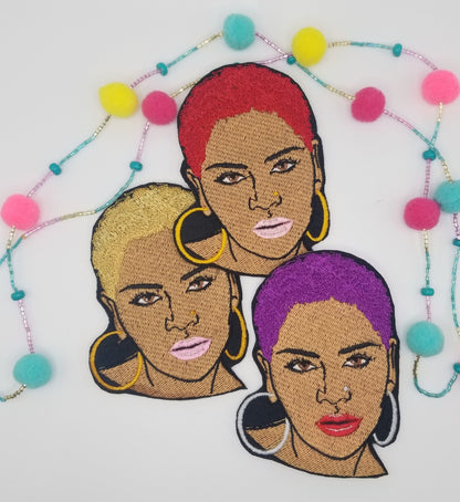 Black Woman Embroidery Patch, Short Afro Nose Ring Patch, Earrings & Lipstick, Choose Size, Sew On with Iron-On Adhesive for Placement