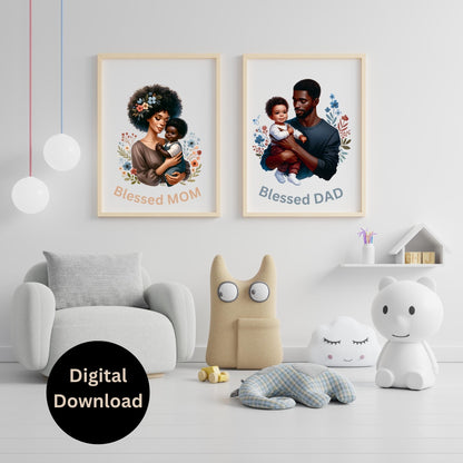 Blessed Mom and Dad Art Prints: Nursery Decor  5.00  (Digital Download)