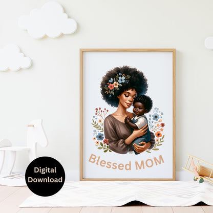 Black Mom and Dad Wall Art Set. Blessed Mom and Blessed Dad. Printable Art for Child's room or Nursery. Children wall art. 6.33