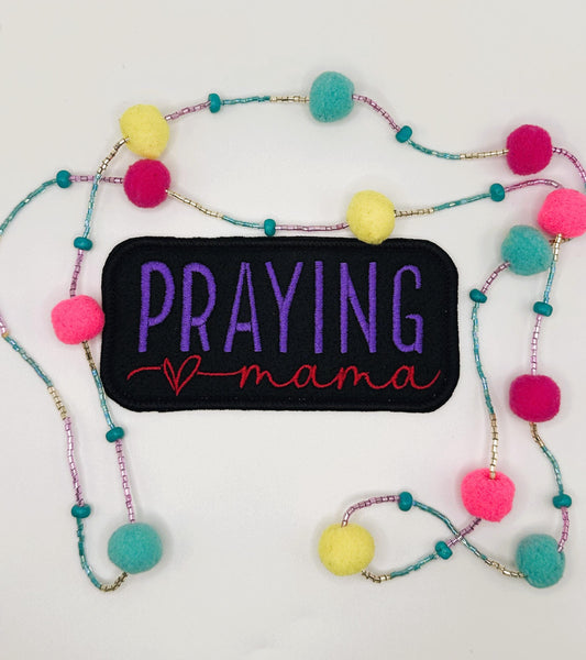 Praying Mama Sew On Embroidery Patch with adhesive backing for placement. Red and purple  6.33