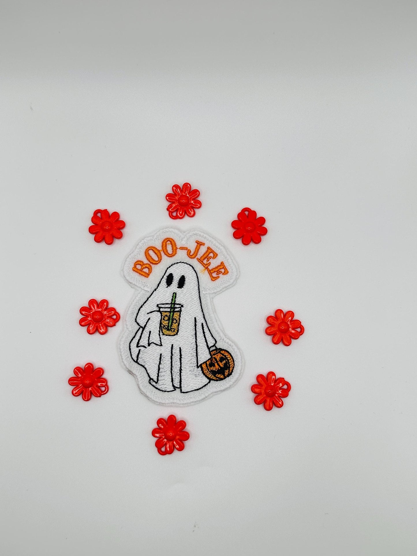 Halloween Boo-Jee Embroidery Patch. Friendly  Ghosts drinking a Cold beverage. 5.77