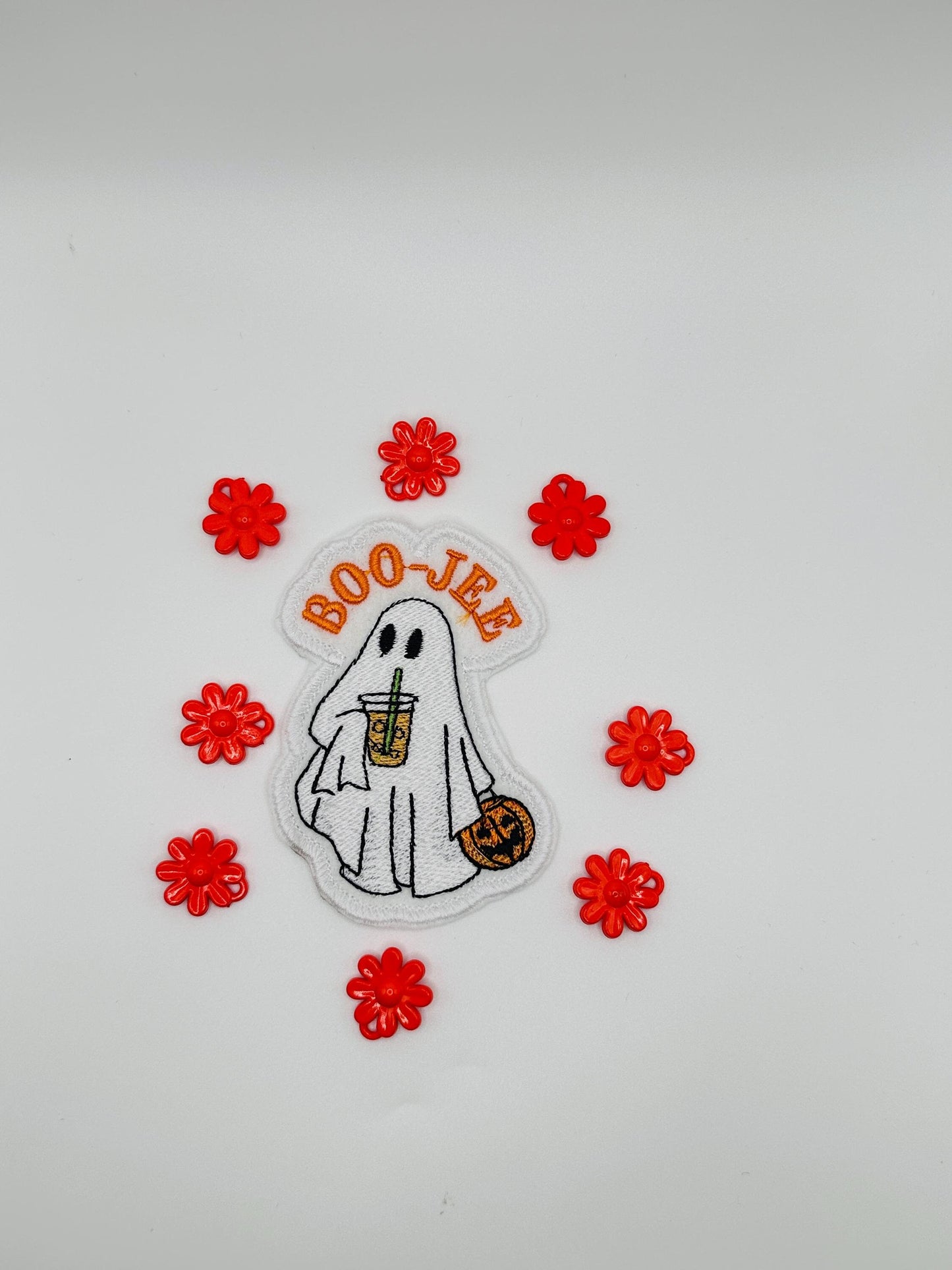 Halloween Boo-Jee Embroidery Patch. Friendly  Ghosts drinking a Cold beverage. 5.77